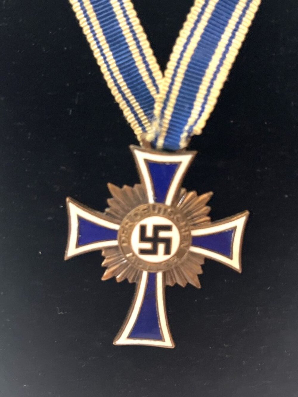 German WWll  Bronze Metal “Cross of Honor of the German Mother” Original Ribbon